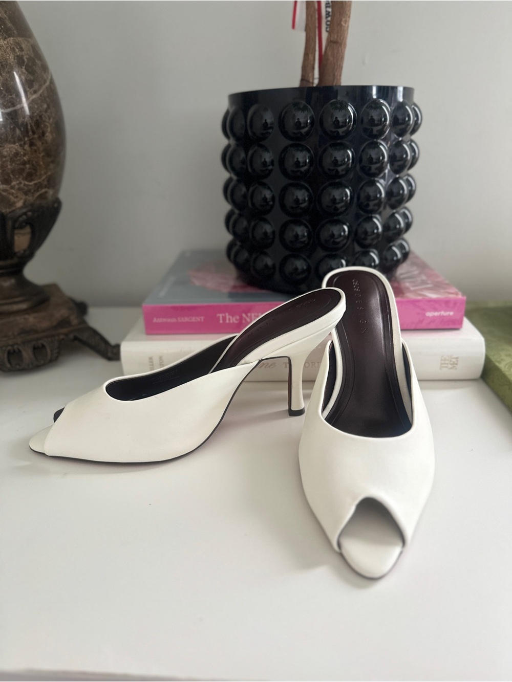 ASOS White Peep-Toe Slip-On Mules